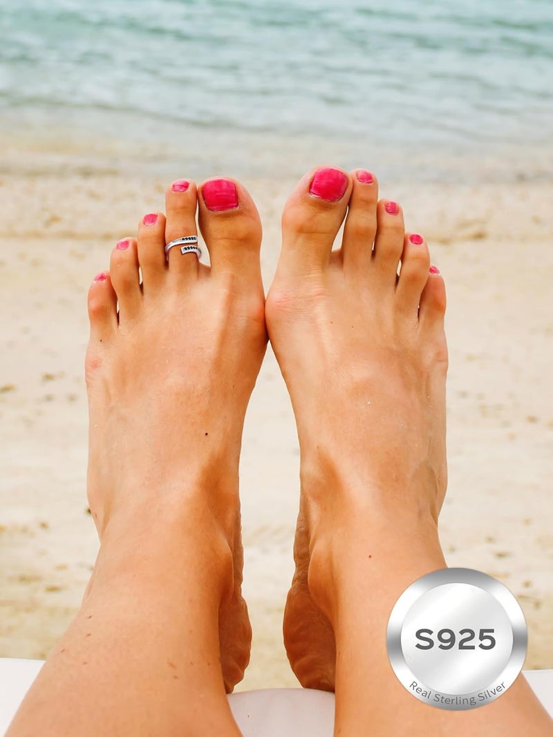 ChicSilver Toe Rings for Women 925 Sterling Silver Toe Ring Hypoallergenic Adjustable Open Rings for Women Summer Jewelry - Image 3
